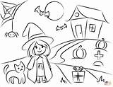 Halloween Coloring Scene Pages Drawing Printable House Categories sketch template