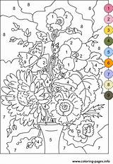 Number Adults Flowers Color Coloring Pages Printable sketch template