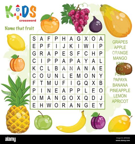 easy word search crossword puzzle   fruit  children