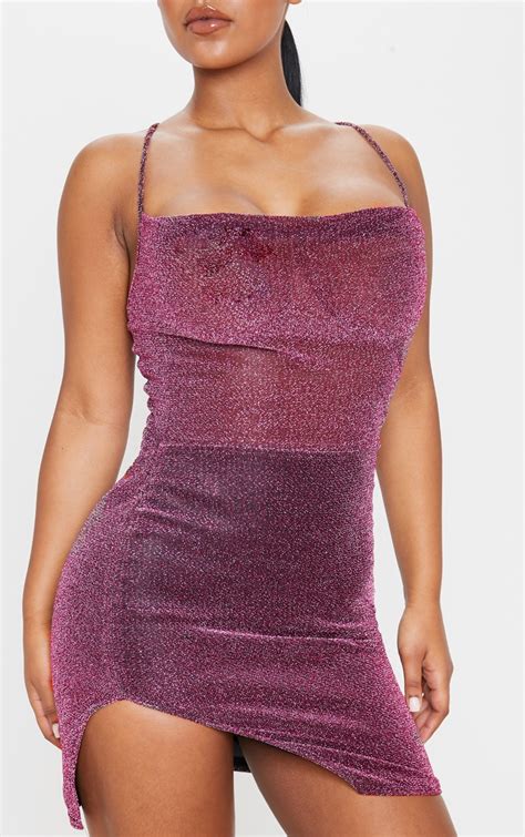 purple textured glitter strappy cross back bodycon dress menasha black