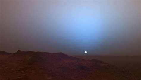 stunning blue tinted sunset captured  nasas mars rover