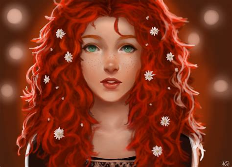 red haired girl  daisies   hair
