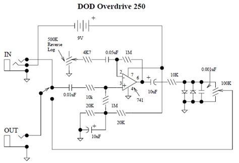dod overdrive preamp  electronic schematic diagram