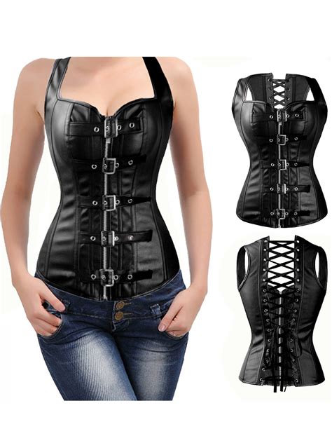 youloveit women corset faux leather corset vest  size lingerie steel boned women trainging