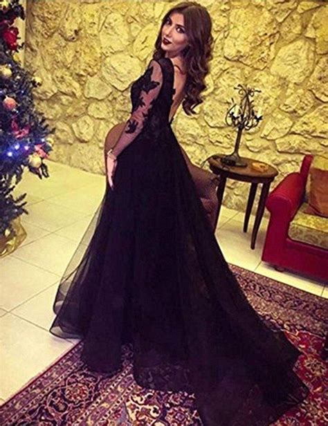 sexy black lace tulle prom homecoming dresses 2019 high slit long