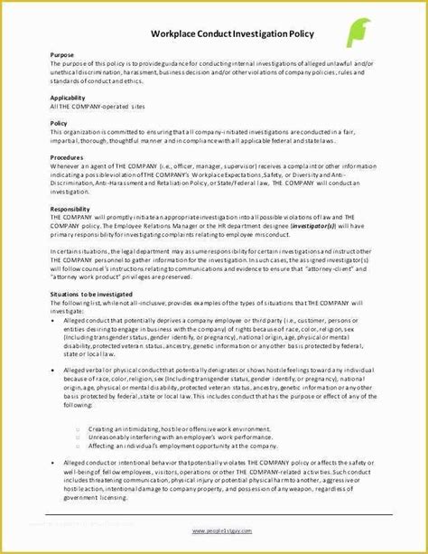 Sexual Harassment Policy Template Free Of Hr Investigation Template