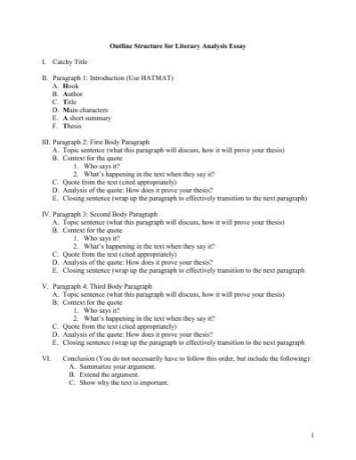 outline structure  literary analysis essay
