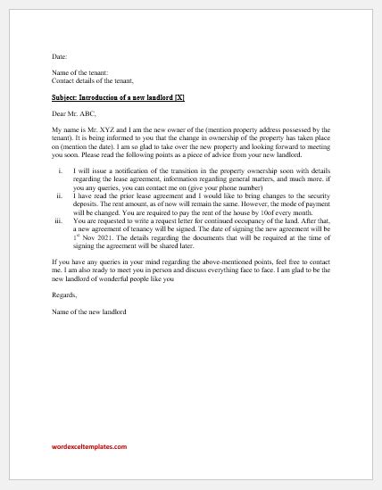 landlord introduction letter template  letter