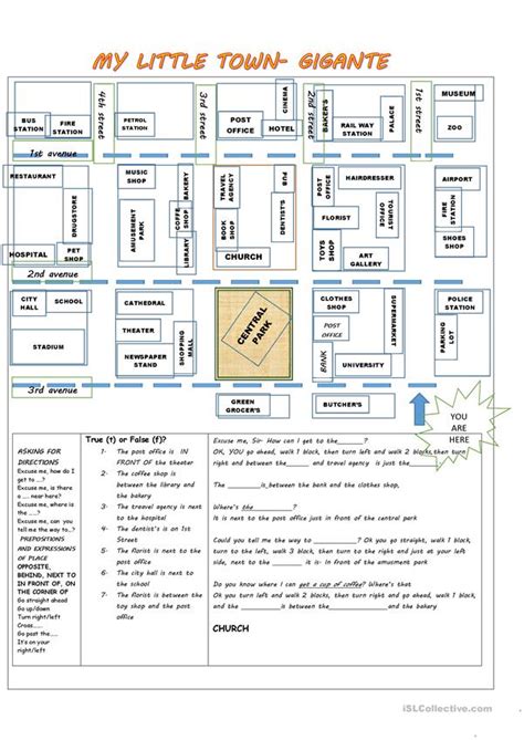 giving directions prepositions  place places   town worksheet