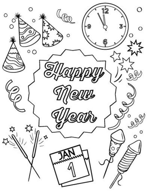 happy  year stuff  party coloring page letscoloritcom