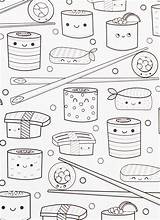 Coloring Sushi Pages Kawaii Food Printable Pusheen Color Kids Sheets Book Snacks Doodle Snack Print Cat Books Delicious Another Line sketch template