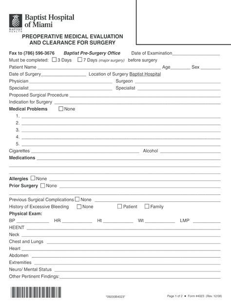 Pre Op Clearance Form Pdf Fill Online Printable Fillable Blank