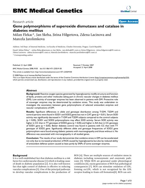 Pdf Gene Polymorphisms Of Superoxide Dismutases And Catalase In