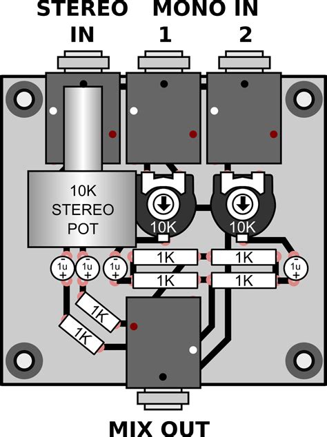 therandomlab simple passive monostereo  stereo audio mixer circuit