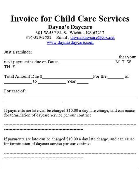 daycare invoice templates  ms word