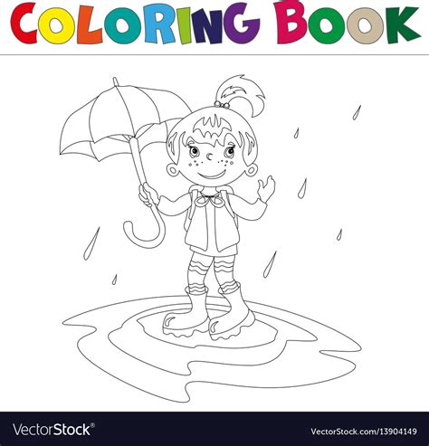 girl  umbrella coloring book royalty  vector image