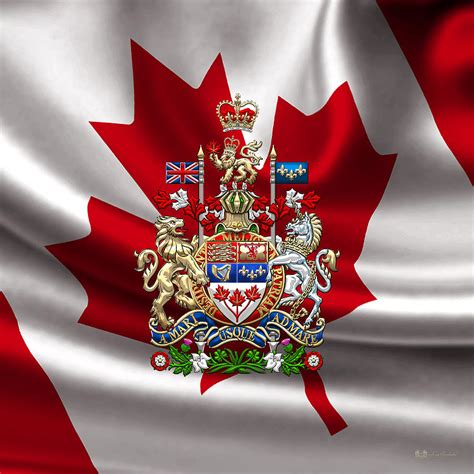canada coat of arms over canadian flag digital art by serge averbukh