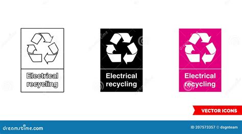 electrical waste recycling sign icon   types color black  white