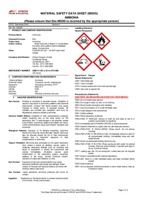 pdf material safety data sheet msds ammonia please ensure that