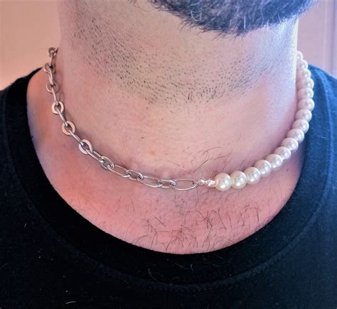 Pearl Necklace For Men Half Pearl Necklace For Men Pear Etsy