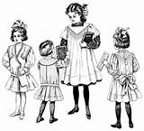 Children Vintage Edwardian Clip Clipart School Clothing Fashion Cliparts Girls Clipground 1908 Library sketch template