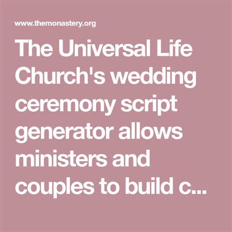 The Universal Life Church S Wedding Ceremony Script Generator Allows