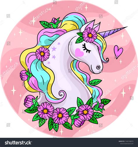 vector illustration cute cartoon unicorn flowers stock vector royalty
