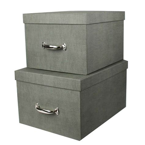 solide boite de rangement en carton gris  poignees