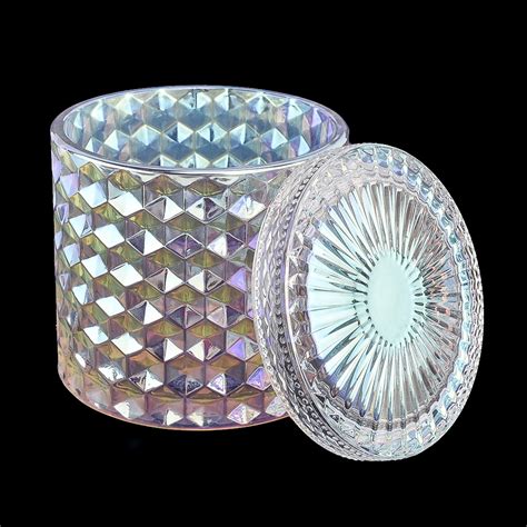 Iridescent Glass Candle Jar With Lids Wholesale