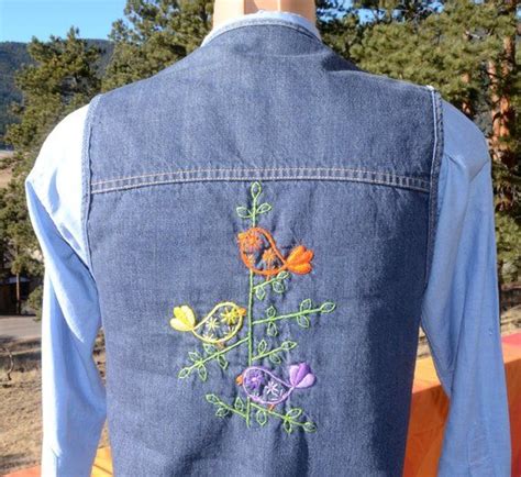 vintage  denim vest sherpa jean jacket western embroidered etsy