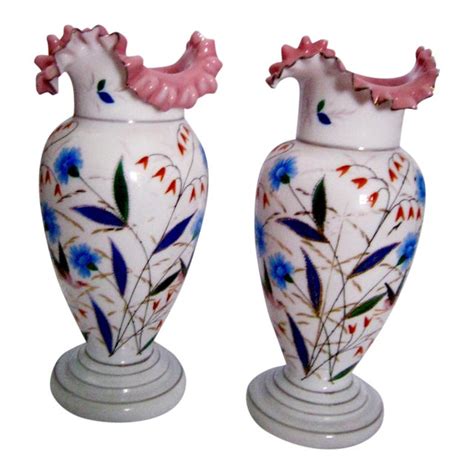 Antique Bristol Glass Hand Painted Vases A Pair Chairish