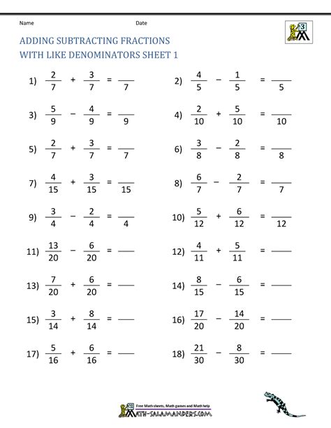 adding fractions   denominators worksheet