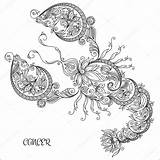 Coloring Cancer Zodiac Drawn Pattern Hand Stock Book Illustration Depositphotos sketch template