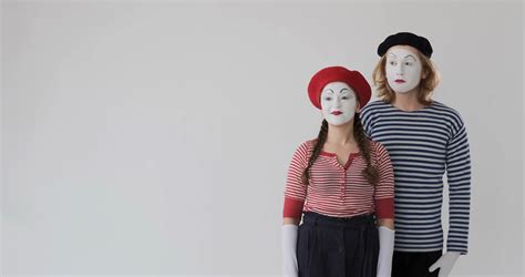 Two Mime Artists Impressed By Looking At Something Interesting Stock