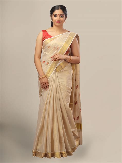 kerala plain copper tissue kasavu saree   pallu ubicaciondepersonascdmxgobmx