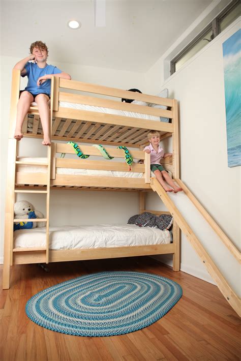 maxtrix twin triple bunk bed  ladder   white natural  chestnut kids