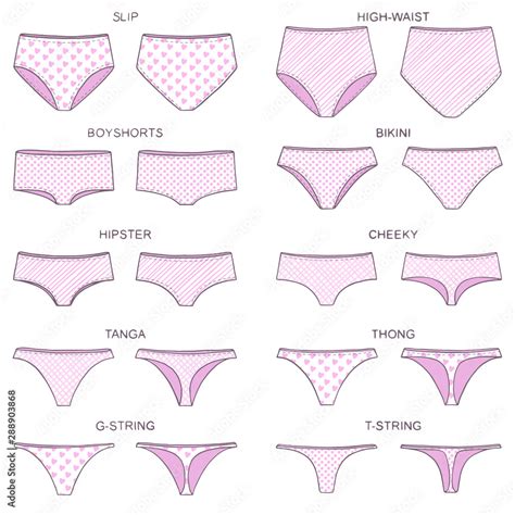 Types Of Womens Panties With Various Print Front And Behind View Set