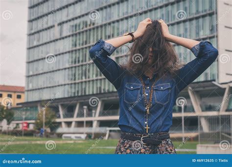 pretty girl hiding face   hair stock image image  covering female