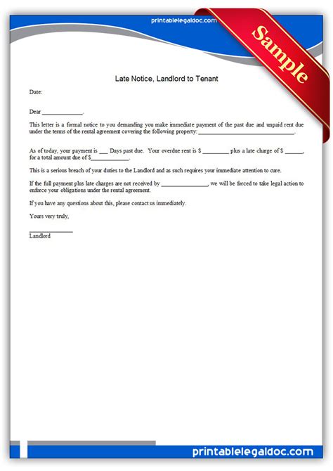 printable late notice landlord  tenant form generic