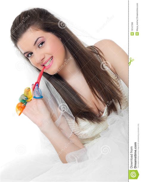beautiful girl and condoms royalty free stock image