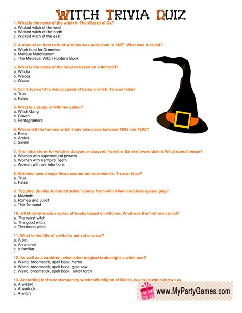 printable witch trivia quiz  halloween halloween facts