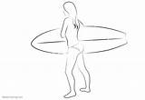 Surfboard Girl Coloring Drawing Pages Line Printable Kids sketch template