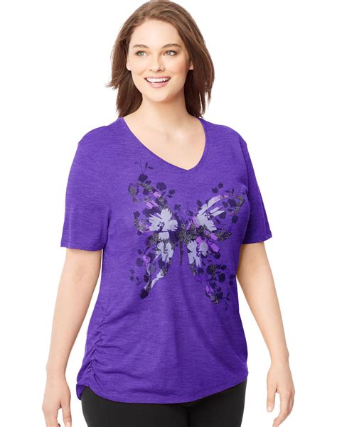 Just My Size Womens Plus Printed V Neck T Shirt W Side Shirring