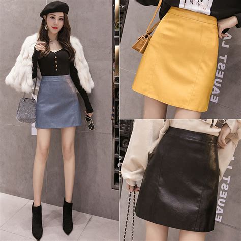 tingyili pu leather skirts womens high waist a line korean mini skirt