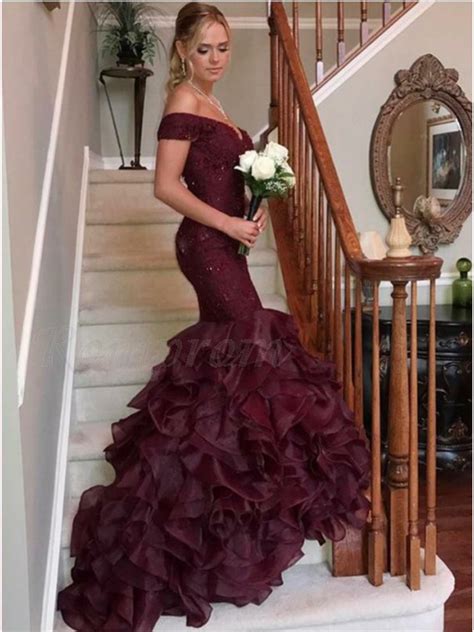 mermaid off the shoulder burgundy prom dress 0 00 only