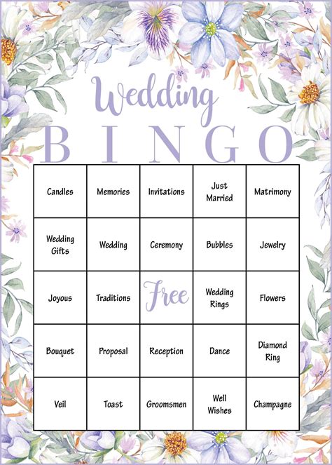 purple floral bridal shower  wedding game  wedding bingo