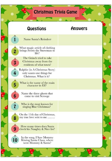 christmas trivia questions  answers printable