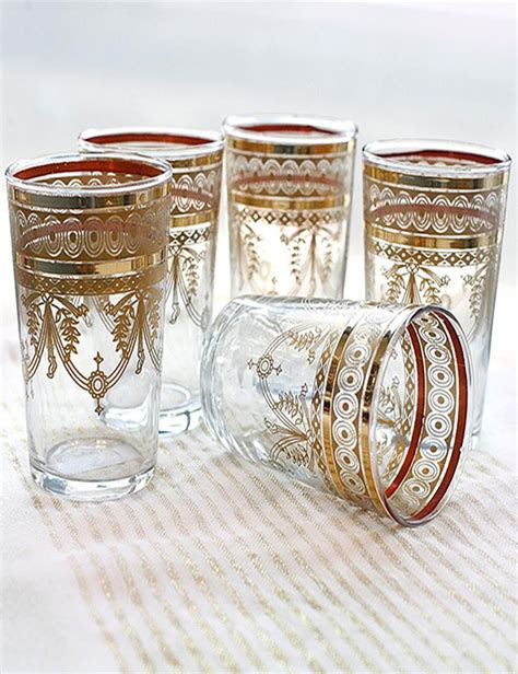 Set Of 6 Vintage Moroccan Tea Glasses Multi Design Etsy