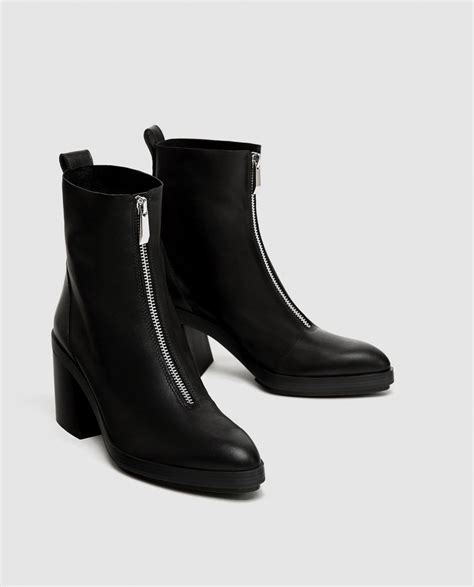 high heel leather ankle boots  zip  imagens botas zara sapato abotinado botas de