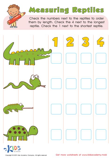 measuring reptiles worksheet  kids